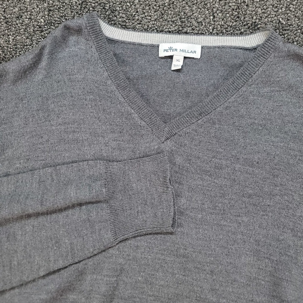 Peter Millar Sweater XL Crown Soft Merino Wool Silk V-Neck Regular Gray Pullover